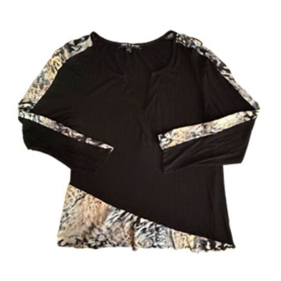 Cable & Gauge Black Sheer Mesh Tiered Front 3/4 Sleeve High Low Top Size S - Picture 5 of 11